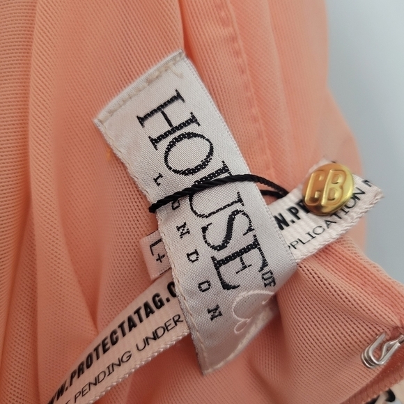 House of CB Peach Aubrey Gathered Mesh Mini Skirt NWT - Picture 8 of 10